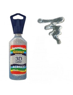 Dimensional relieve 3D color glitter plata 35ml, ACRILEX