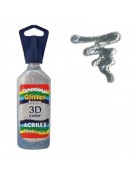 Dimensional relieve 3D color glitter plata 35ml, ACRILEX