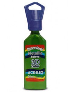 Tinta metálica dimensional relieve 3D verde kiwi, ACRILEX