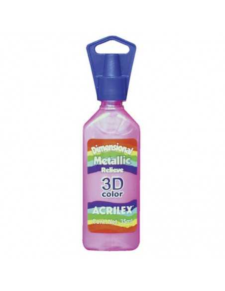 Tinta metálica dimensional relieve 3D rosa cintilante, ACRILEX