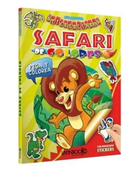 Libro Safari de Colores pega y colorea con stickers, Latinbooks