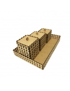 Set de 3 botes con bandeja láser calado perla 31x21x12cm