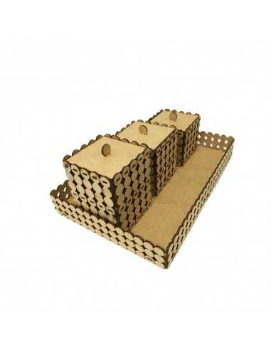 Set de 3 botes con bandeja láser calado perla 31x21x12cm