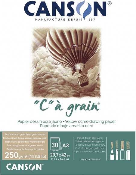 Bloc C à Grain, ocre 30h A3 250gr, CANSON